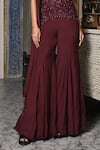 BAANI KHURANA_Burgundy Net, Chiffon Embroidery, Beads Sweetheart Neck Top Sharara Set _Online_at_Aza_Fashions