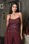 Buy_BAANI KHURANA_Burgundy Net, Chiffon Embroidery, Beads Sweetheart Neck Top Sharara Set _Online_at_Aza_Fashions