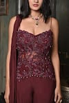 Shop_BAANI KHURANA_Burgundy Net, Chiffon Embroidery, Beads Sweetheart Neck Top Sharara Set _Online_at_Aza_Fashions