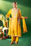 Buy_Samyukta Singhania_Mustard Silk, Shantoon, Chiffon Embroidery, Sequins, Stones, Yoke Kurta Set _at_Aza_Fashions