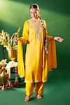 Buy_Samyukta Singhania_Mustard Silk, Shantoon, Chiffon Embroidery, Sequins, Stones, Yoke Kurta Set _Online_at_Aza_Fashions