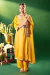 Buy_Samyukta Singhania_Mustard Silk, Shantoon, Chiffon Embroidery, Sequins, Stones, Yoke Kurta Set 