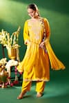 Buy_Samyukta Singhania_Mustard Silk, Shantoon, Chiffon Embroidery, Sequins, Stones, Yoke Kurta Set _Online