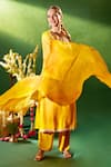 Shop_Samyukta Singhania_Mustard Silk, Shantoon, Chiffon Embroidery, Sequins, Stones, Yoke Kurta Set _Online