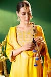 Samyukta Singhania_Mustard Silk, Shantoon, Chiffon Embroidery, Sequins, Stones, Yoke Kurta Set 