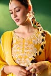 Samyukta Singhania_Mustard Silk, Shantoon, Chiffon Embroidery, Sequins, Stones, Yoke Kurta Set 