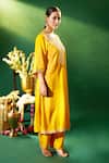 Samyukta Singhania_Mustard Silk, Shantoon, Chiffon Embroidery, Sequins, Stones, Yoke Kurta Set 