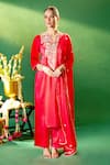Buy Samyukta Singhania Red Silk, Shantoon, Chiffon Embroidery Split V-neck Kurta Pant Set at Aza Fashions Buy_Samyukta Singhania_Red Silk, Shantoon, Chiffon Embroidery Split V-neck Kurta Pant Set _at_Aza_Fashions