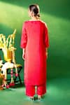 Shop Samyukta Singhania Red Silk, Shantoon, Chiffon Embroidery Split V-neck Kurta Pant Set at Aza Fashions Shop_Samyukta Singhania_Red Silk, Shantoon, Chiffon Embroidery Split V-neck Kurta Pant Set _at_Aza_Fashions