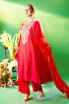 Buy Samyukta Singhania Red Silk, Shantoon, Chiffon Embroidery Split V-neck Kurta Pant Set Buy_Samyukta Singhania_Red Silk, Shantoon, Chiffon Embroidery Split V-neck Kurta Pant Set