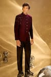 Arihant Rai Sinha Wine Polyester, Rayon Embroidery, Beads Cutdana Placed Bandhgala at Aza Fashions Arihant Rai Sinha_Wine Polyester, Rayon Embroidery, Beads Cutdana Placed Bandhgala _at_Aza_Fashions