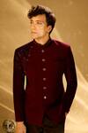 Arihant Rai Sinha Wine Polyester, Rayon Embroidery, Beads Cutdana Placed Bandhgala Arihant Rai Sinha_Wine Polyester, Rayon Embroidery, Beads Cutdana Placed Bandhgala
