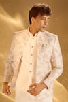 Shop Arihant Rai Sinha Cream Silk Embroidery, Studs Bandhgala Set Online Shop_Arihant Rai Sinha_Cream Silk Embroidery, Studs Bandhgala Set _Online
