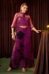 Buy_Coeur_Mauve Organza, Satin Embroidery Mandarin Collar Flore Sheer Kurta And Pant Set _at_Aza_Fashions