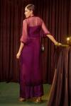 Shop_Coeur_Mauve Organza, Satin Embroidery Mandarin Collar Flore Sheer Kurta And Pant Set _at_Aza_Fashions