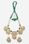 Buy_Dugran By Dugristyle_Gold Plated Pearls And Green Peacock Pendant Necklace Set _at_Aza_Fashions