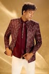 Arihant Rai Sinha_Wine Silk Embroidery Geometric Resham Bandhgala Set 