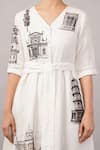 Shop_Abraham And Thakore_Ivory Linen Sequins V-neck Architecture Print Dress _Online_at_Aza_Fashions