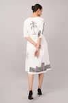 Shop_Abraham And Thakore_Ivory Linen Sequins V-neck Architecture Print Dress _at_Aza_Fashions