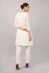 Shop_Abraham And Thakore_Ivory Silk, Cotton Round Neck, Split Maheswari Stripe Dress _at_Aza_Fashions