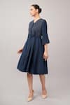 Buy Abraham And Thakore Navy Viscose, Linen V-, Button-down Scallop Dress Online at Aza Fashions Buy_Abraham And Thakore_Navy Viscose, Linen V-, Button-down Scallop Dress _Online_at_Aza_Fashions