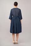 Shop Abraham And Thakore Navy Viscose, Linen V-, Button-down Scallop Dress at Aza Fashions Shop_Abraham And Thakore_Navy Viscose, Linen V-, Button-down Scallop Dress _at_Aza_Fashions