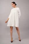 Buy_Abraham And Thakore_Ivory Linen, Viscose Round Neck Scallop Dress _at_Aza_Fashions