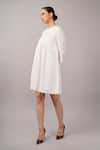 Shop_Abraham And Thakore_Ivory Linen, Viscose Round Neck Scallop Dress _Online_at_Aza_Fashions