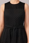 Abraham And Thakore_Black Cotton Round Neck Pleated Striped Dress _Online_at_Aza_Fashions