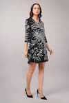 Abraham And Thakore_Black Viscose Georgette Sequins V-neck Jungle Print Dress _Online_at_Aza_Fashions
