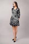 Buy_Abraham And Thakore_Black Viscose Georgette Sequins V-neck Jungle Print Dress _Online_at_Aza_Fashions