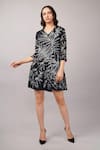 Buy_Abraham And Thakore_Black Viscose Georgette Sequins V-neck Jungle Print Dress _at_Aza_Fashions