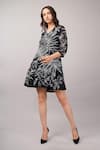 Shop_Abraham And Thakore_Black Viscose Georgette Sequins V-neck Jungle Print Dress _Online_at_Aza_Fashions