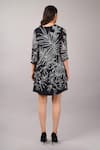 Shop_Abraham And Thakore_Black Viscose Georgette Sequins V-neck Jungle Print Dress _at_Aza_Fashions
