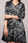 Abraham And Thakore_Black Viscose Georgette Sequins V-neck Jungle Print Dress _at_Aza_Fashions