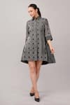 Buy_Abraham And Thakore_Gray Silk, Cotton Collared, Button-down Neck Polka Dot Dress _at_Aza_Fashions