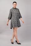 Buy_Abraham And Thakore_Gray Silk, Cotton Collared, Button-down Neck Polka Dot Dress _Online_at_Aza_Fashions