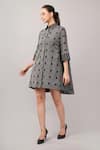 Shop_Abraham And Thakore_Gray Silk, Cotton Collared, Button-down Neck Polka Dot Dress _Online_at_Aza_Fashions