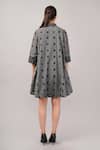 Shop_Abraham And Thakore_Gray Silk, Cotton Collared, Button-down Neck Polka Dot Dress _at_Aza_Fashions