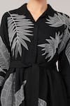 Abraham And Thakore Black Linen Applique Collared, V-neck Leaf Dress at Aza Fashions Abraham And Thakore_Black Linen Applique Collared, V-neck Leaf Dress _at_Aza_Fashions