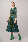 Abraham And Thakore Green Viscose, Organza Sequins Collared, V-neck Jungle Dress Online at Aza Fashions Abraham And Thakore_Green Viscose, Organza Sequins Collared, V-neck Jungle Dress _Online_at_Aza_Fashions