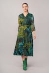 Buy Abraham And Thakore Green Viscose, Organza Sequins Collared, V-neck Jungle Dress at Aza Fashions Buy_Abraham And Thakore_Green Viscose, Organza Sequins Collared, V-neck Jungle Dress _at_Aza_Fashions