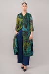 Abraham And Thakore Green Viscose, Organza Sequins Collared, V-neck Jungle Dress at Aza Fashions Abraham And Thakore_Green Viscose, Organza Sequins Collared, V-neck Jungle Dress _at_Aza_Fashions