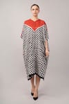 Abraham And Thakore_Black Tencel Button-down Neck, Checkerboard Ikat Kaftan _Online_at_Aza_Fashions