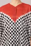 Abraham And Thakore_Black Tencel Button-down Neck, Checkerboard Ikat Kaftan _at_Aza_Fashions