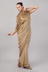Abraham And Thakore_Beige Viscose Georgette Sequins, Embroidery Dot Print And Work Saree _Online_at_Aza_Fashions