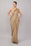 Buy_Abraham And Thakore_Beige Viscose Georgette Sequins, Embroidery Dot Print And Work Saree _Online_at_Aza_Fashions