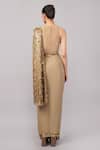 Shop_Abraham And Thakore_Beige Viscose Georgette Sequins, Embroidery Dot Print And Work Saree _at_Aza_Fashions