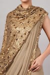 Abraham And Thakore_Beige Viscose Georgette Sequins, Embroidery Dot Print And Work Saree _at_Aza_Fashions
