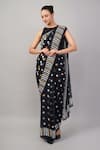 Buy_Abraham And Thakore_Black Viscose Georgette Sequins Work And Polka Dot Saree _at_Aza_Fashions